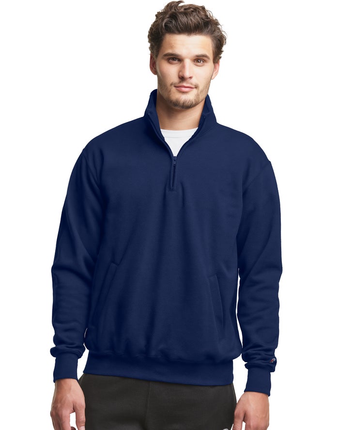 Champion Powerblend Fleece 1/4 Zip With Pockets Erkek Sweatshirt Lacivert ( MEDFJP548 )